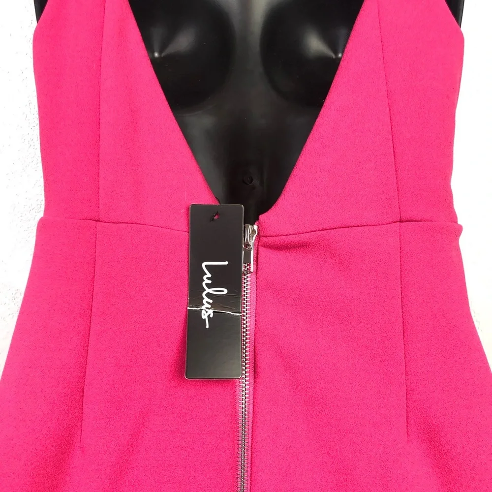 NEW LULU’S bodycon fitted exposed zipper hot pink Dress sexy Sz XS - Picture 13 of 14